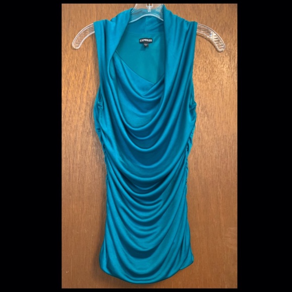 Express Tops - Express Greenish/Blue Ruched Sleeveless Top